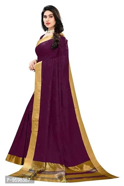 BANSARI FASHION Women's Cotton Blend Saree with Unstitched Blouse Piece (Purple).-thumb2