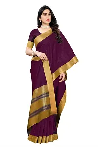 BANSARI FASHION Women's Cotton Blend Saree with Unstitched Blouse Piece (Purple).-thumb3