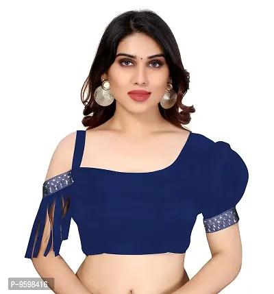 BANSARI FASHION Women's Georgette Saree with Unstitched Blouse Piece (Blue).-thumb5