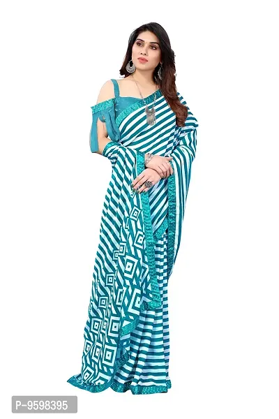 BANSARI FASHION Women's Georgette Saree with Unstitched Blouse Piece (Firozi)-thumb3