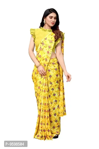 BANSARI FASHION Women's Georgette Saree with Un-stitched Blouse Piece [Yellow]-thumb4