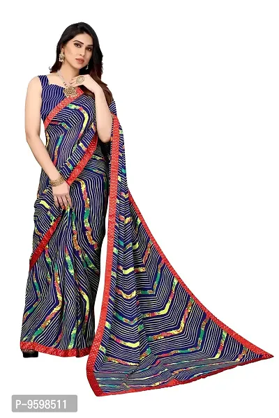 BANSARI FASHION Women's Georgette Saree with Unstitched Blouse Piece (Dark Blue)-thumb4