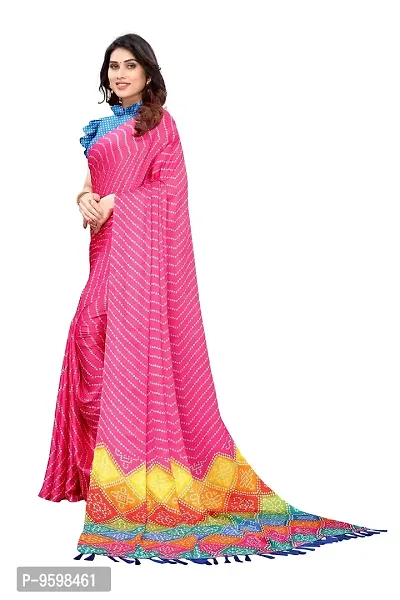 BANSARI FASHION Women's Chiffon Saree with Unstitched Blouse Piece {Pink}-thumb2