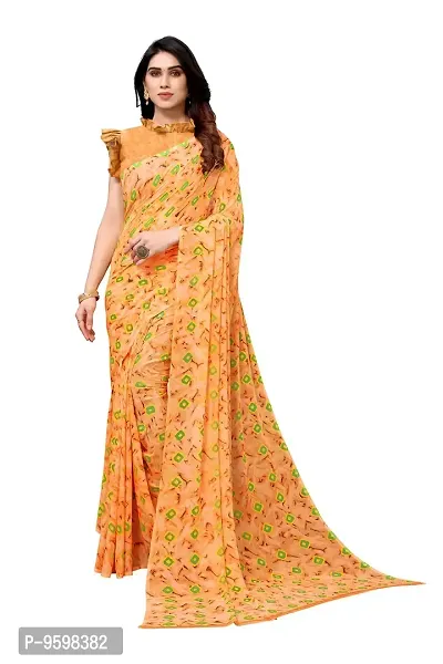 BANSARI FASHION Women's Georgette Saree with Unstitched Blouse Piece [Orange]-thumb0