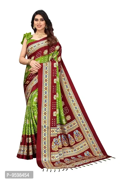 BANSARI FASHION Women's Silk Blend Saree with Unstitched Blouse Piece (Green)-thumb0