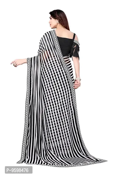 BANSARI FASHION Women's Georgette Saree with Unstitched Blouse Piece (Black & White).-thumb3