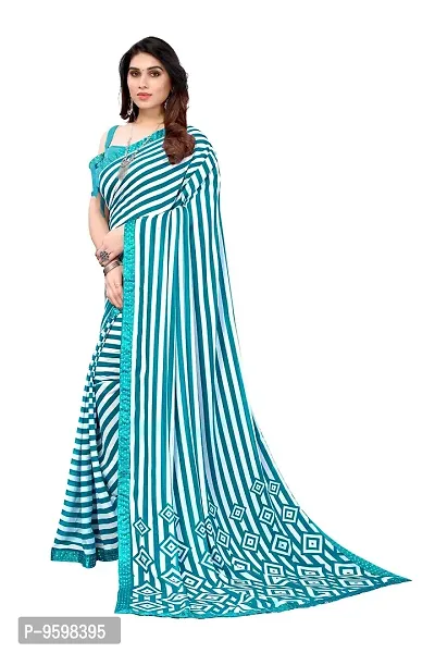 BANSARI FASHION Women's Georgette Saree with Unstitched Blouse Piece (Firozi)-thumb2