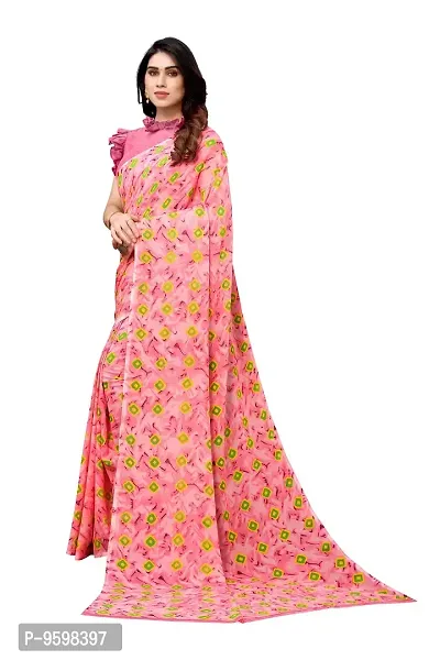 BANSARI FASHION Women's Georgette Saree with Un-stitched Blouse-Piece [Pink]-thumb2