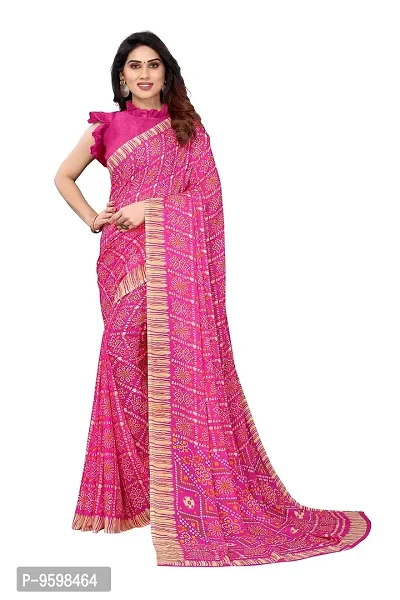 BANSARI FASHION Women's Georgette Saree with Unstitched Blouse Piece (Pink).-thumb2