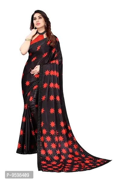 BANSARI FASHION Women's Georgette Saree with Unstitched Blouse Piece (Black & Red)