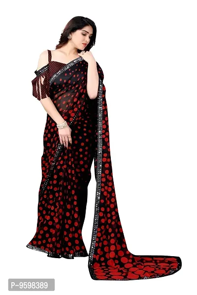 BANSARI FASHION Women's Georgette Saree with Unstitched Blouse Piece (Black & Red).-thumb3