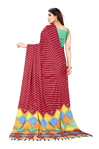 BANSARI FASHION Women's Chiffon Saree with Unstitched Blouse Piece (Maroon)-thumb3