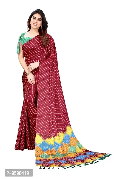 BANSARI FASHION Women's Chiffon Saree with Unstitched Blouse Piece (Maroon)-thumb0