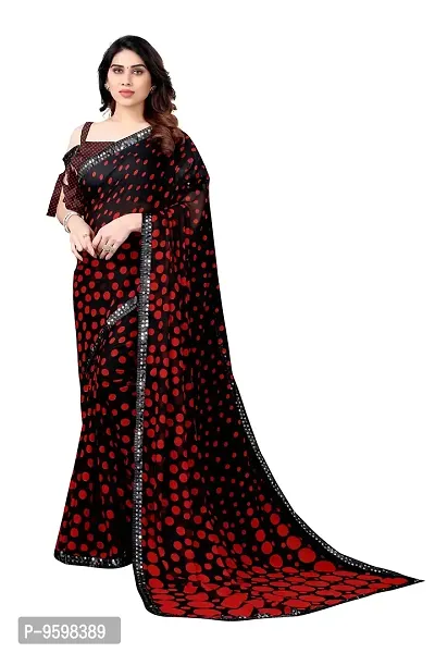 BANSARI FASHION Women's Georgette Saree with Unstitched Blouse Piece (Black & Red).-thumb0