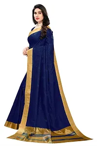 BANSARI FASHION Women's Cotton Blend Saree with Unstitched Blouse Piece (Dark Blue)-thumb1