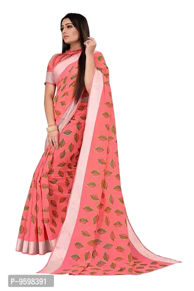 BANSARI FASHION Women's Cotton Blend Saree with Unstitched Blouse Piece (Gajri)-thumb3