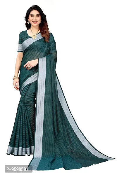 BANSARI FASHION Women's Cotton Linen Saree with Unstitched Blouse Piece (Rama)-thumb0