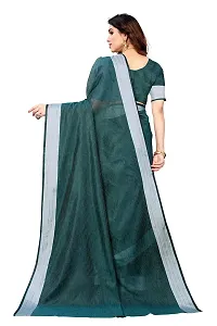 BANSARI FASHION Women's Cotton Linen Saree with Unstitched Blouse Piece (Rama)-thumb3