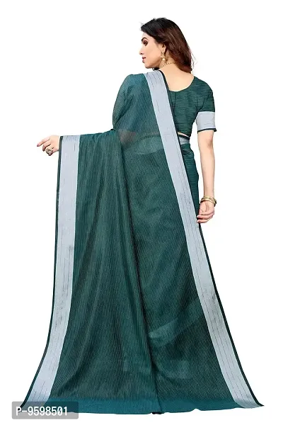 BANSARI FASHION Women's Cotton Linen Saree with Unstitched Blouse Piece (Rama)-thumb4