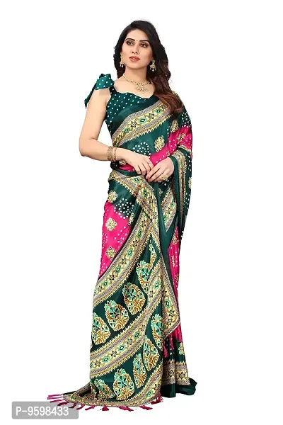 BANSARI FASHION Women's Silk Blend Saree with Unstitched Blouse Piece (Pink)-thumb3