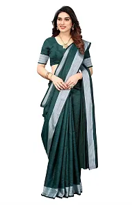 BANSARI FASHION Women's Cotton Linen Saree with Unstitched Blouse Piece (Rama)-thumb2