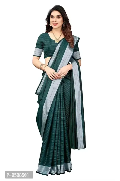 BANSARI FASHION Women's Cotton Linen Saree with Unstitched Blouse Piece (Rama)-thumb3