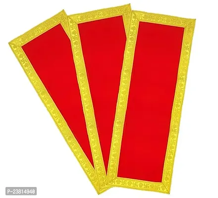 Velvet Big Size Plain Altar Pooja Chowki Aasan Cloth For Home Mandir, Temple And Pooja Ghar (Red, 10 X 30 Inch) -Pack Of 3