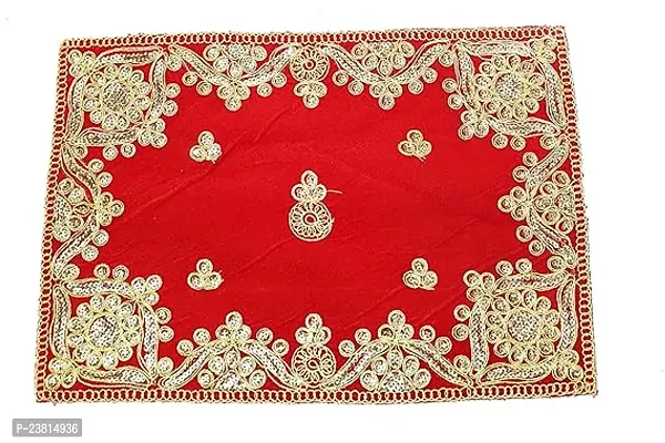 Velvet Puja Altar Cloth Aasan, (Size- 10 * 13 Inch, Red)-thumb0