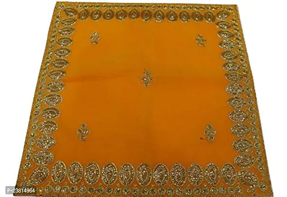 Yellow Colour Fabric Assan Puja Cloth Chowki
