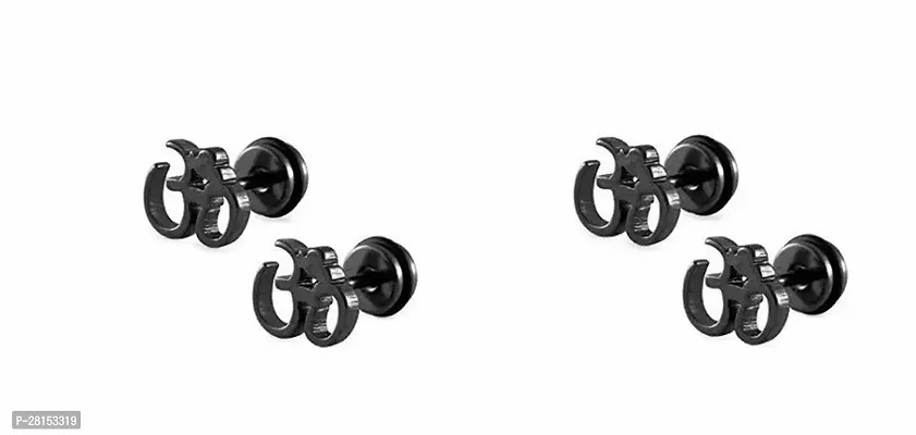 Latest Stainless Steel Earrings  Studs Pair Of 2 Black