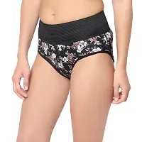 Barasti Womens High Coverage Super Combed Cotton Floral Elastane Stretch Hipster with Exposed Waistband and StayFresh Treatment (Pack Of 1) (Flora_Black)-thumb3