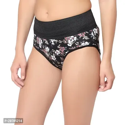 Barasti Womens High Coverage Super Combed Cotton Floral Elastane Stretch Hipster with Exposed Waistband and StayFresh Treatment (Pack Of 1) (Flora_Black)-thumb4
