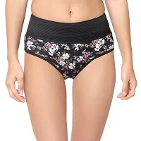 Barasti Womens High Coverage Super Combed Cotton Floral Elastane Stretch Hipster with Exposed Waistband and StayFresh Treatment (Pack Of 1) (Flora_Black)-thumb1
