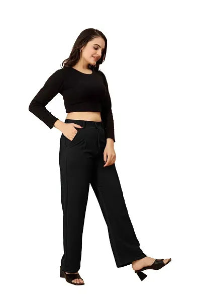 Outer Wear Women Attractive Design Stretchable Cotton Elasticated Back Belt Front Buckle Rivet Design Regular Fit Pant