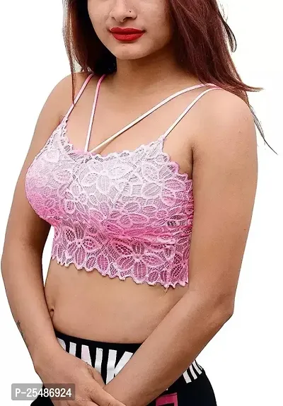 Stylish Pink Lace Bra For Women-thumb0