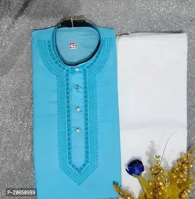 Reliable Blue Cotton  Knee Length Kurta For Men