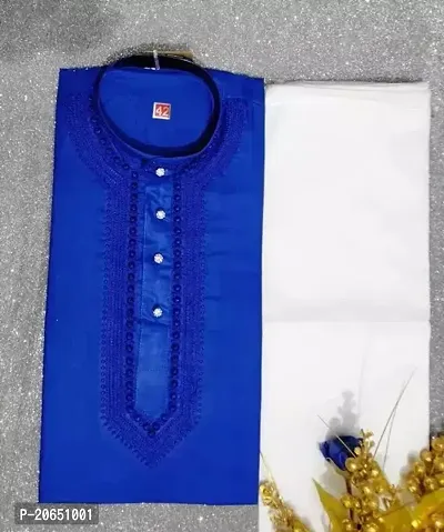 Reliable Blue Cotton  Knee Length Kurta For Men