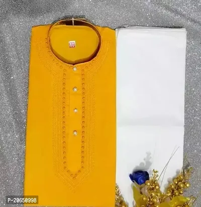 Reliable Yellow Cotton  Knee Length Kurta For Men-thumb0