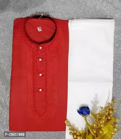 Reliable Red Cotton  Knee Length Kurta For Men