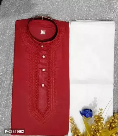 Reliable Maroon Cotton  Knee Length Kurta For Men