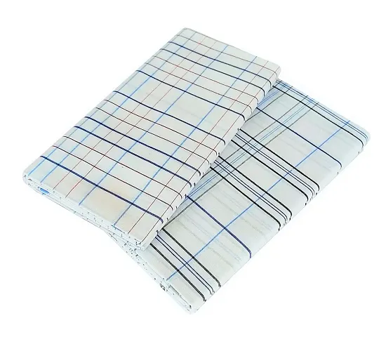 VASTRAM Poly-Cotton White Check Lungi for Men Free Size Unstitched Lungi Combo Pack of 2, Length- 2 Mts. Each (Depends on Design Availability)