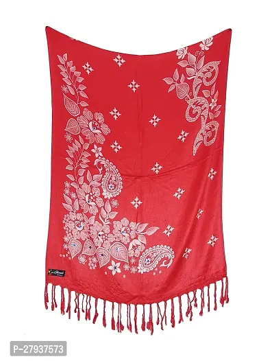 Elite Red Satin Printed Stole Scarf For Women and Girls-thumb0
