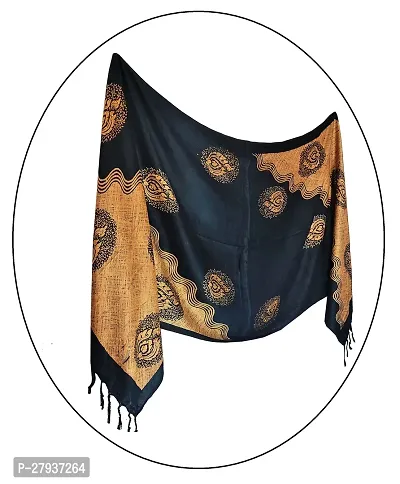 Elite Black Satin Printed Stole Scarf For Women and Girls-thumb0