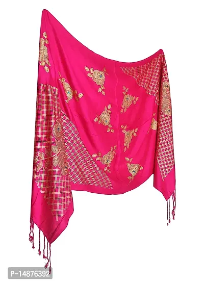 VASTRAM Fancy Stole Pink Color Made of Soft Satin Fabric, Size - 175 X 75 cm, (Design depends on stock availability)-thumb0