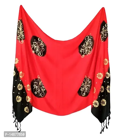 Soft Satin Fabric Red  Black Stoles, Fit for Trendy and Stylish Look. Size Length 175 cm Width 70 cm-thumb2
