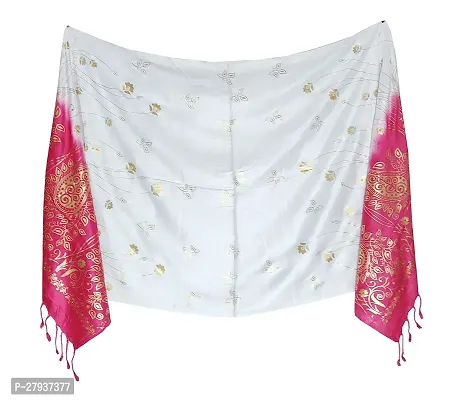 Elite White Satin Printed Stole Scarf For Women and Girls