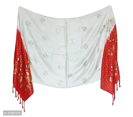 Elite White Satin Printed Stole Scarf For Women and Girls-thumb0