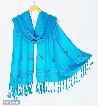 Elite Blue Satin Printed Stole Scarf For Women and Girls