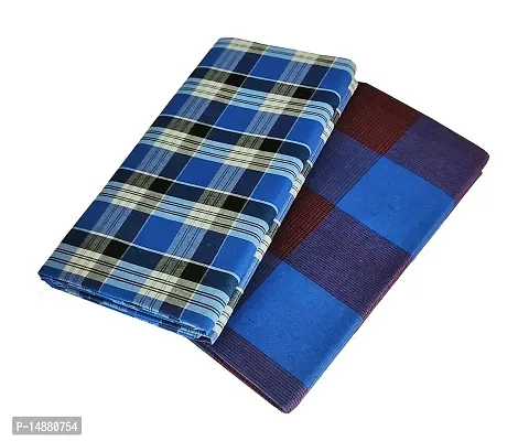 VASTRAM PolyCotton Lungies for Men Free Size Unstitched Lungi Combo Pack of 2 Length 2 Meters Each (Depends on Design Availability)-thumb0