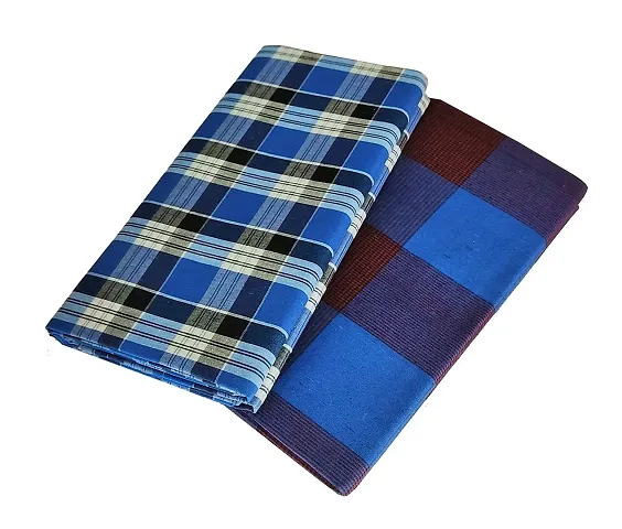 VASTRAM PolyCotton Lungies for Men Free Size Unstitched Lungi Combo Pack of 2 Length 2 Meters Each (Depends on Design Availability)